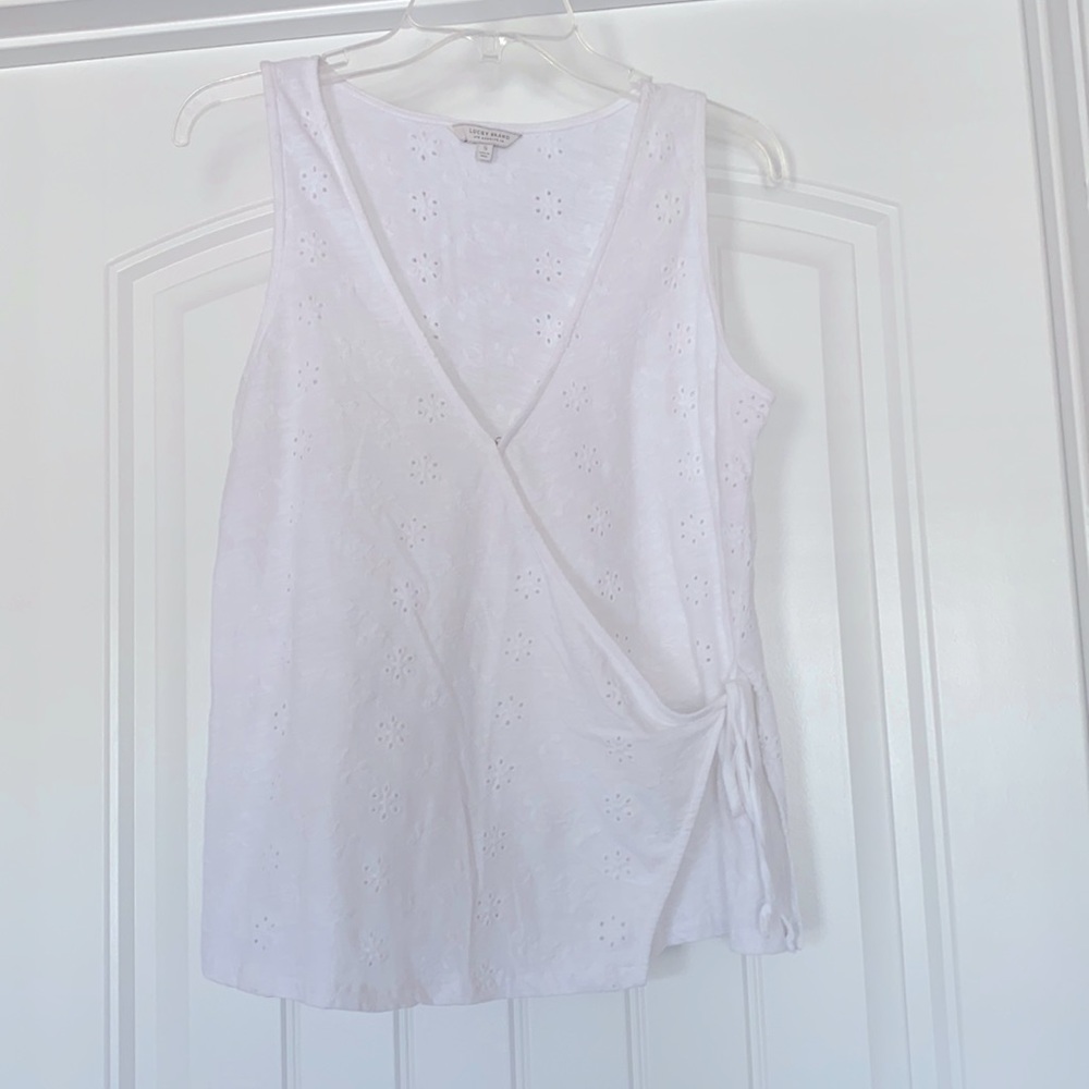 New Lucky Brand White Eyelet Sleeveless Top, Small